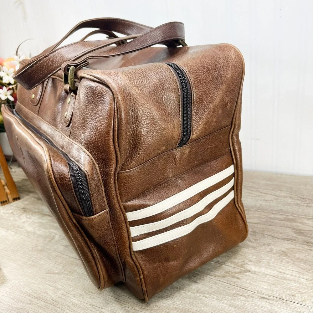Vintage NBA Genuine Leather Duffel Bag Brown Pebble Grain Travel Weekend Bag